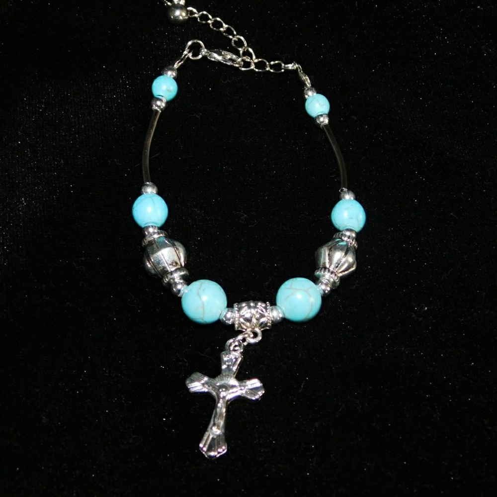 Tibet Silver turquoise beaded bracelet j